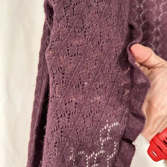 Express Cardigan Women's Small Burgundy Open Knit Cropped - Picture 5 of 8
